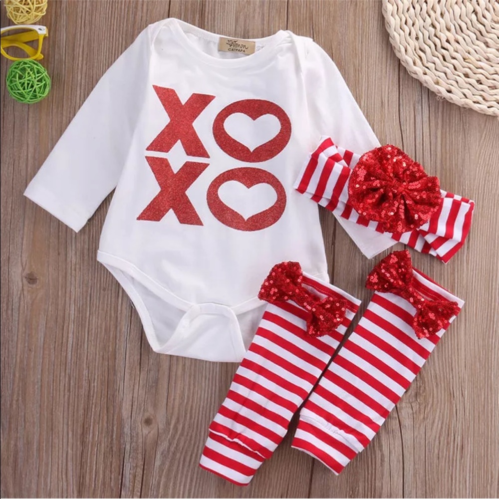 4 Piece red and white XOXO outfit